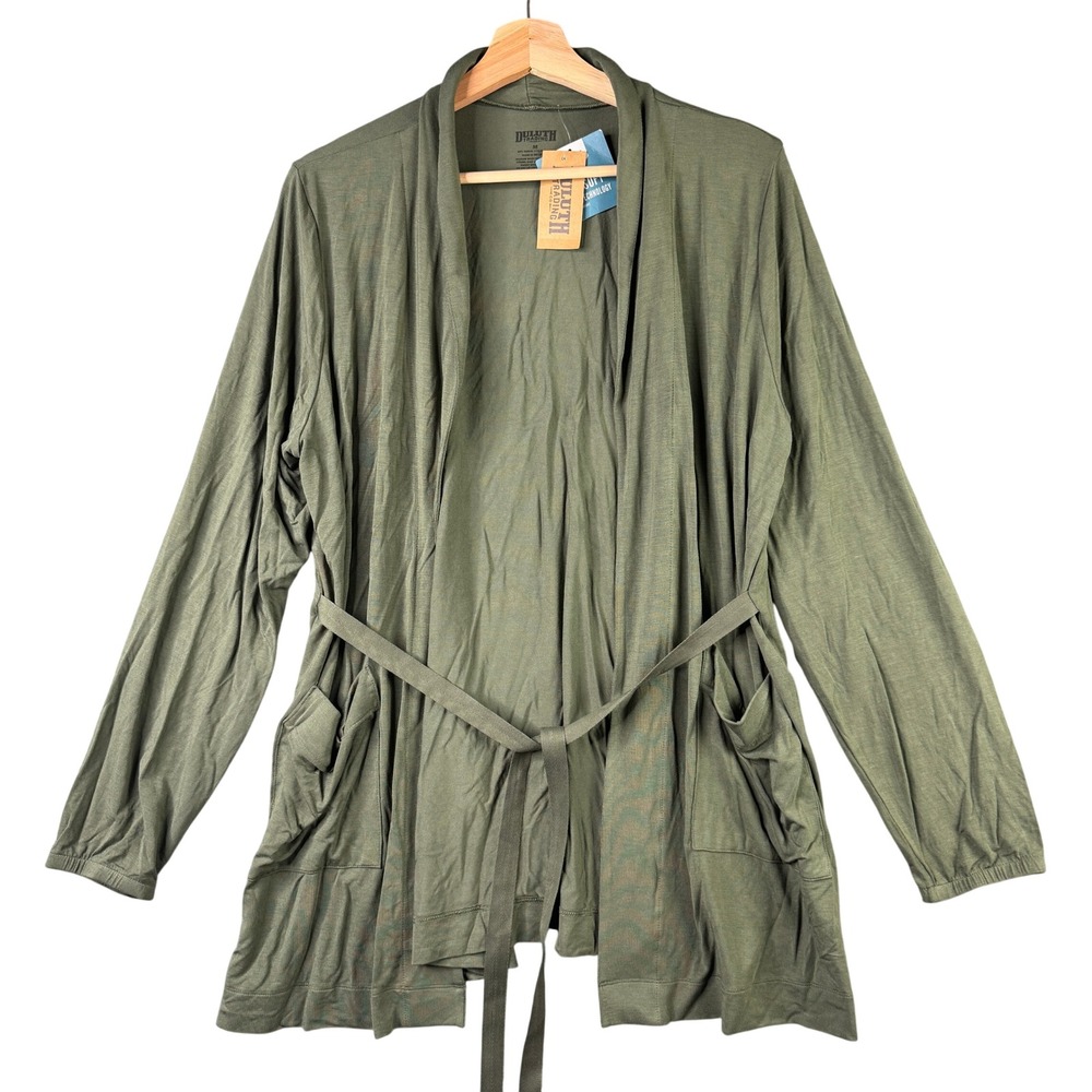 Duluth Trading Co Womens Dang Soft Robe Olive Green Modal Tie Waist Medium 22169